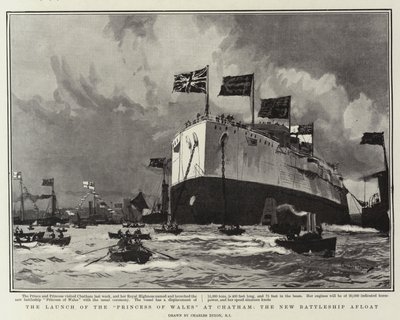 The Launch of the Princess of Wales, at Chatham, the New Battleship Afloat by Charles Edward Dixon